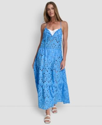 Women's Tiered Eyelet Maxi Dress Swim Cover-Up