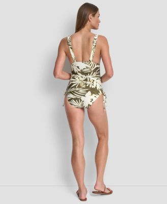 Women's Side Tie Plunge Removable Cups One-Piece Swimsuit