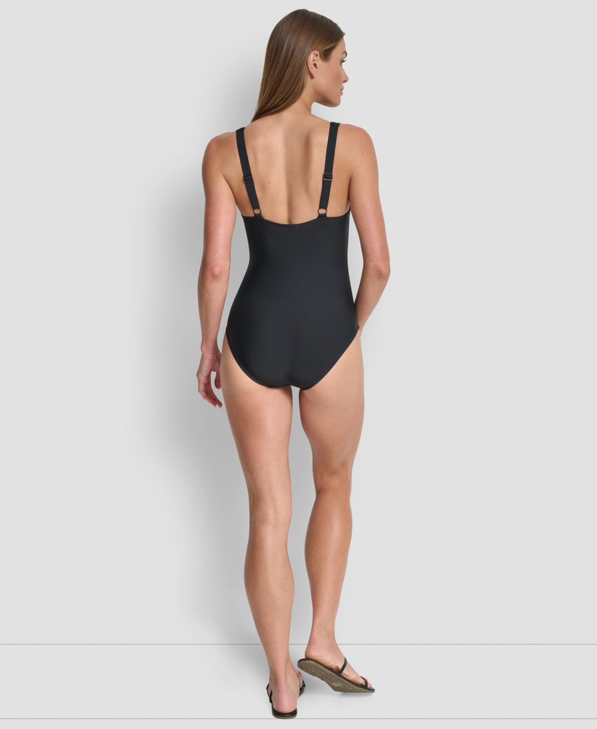 Dkny Women's Buckle Front Removable Cups One-piece Swimsuit In Black