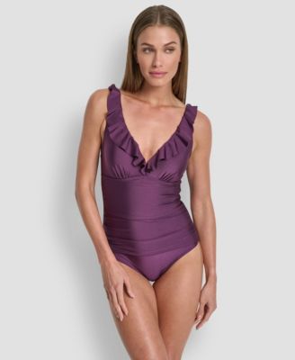 Ruffle Plunge Underwire Tummy Control One-Piece Swimsuit
