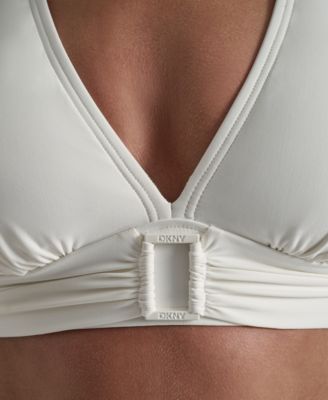 Women's Shirred Buckle Front V-Neck Halter Top