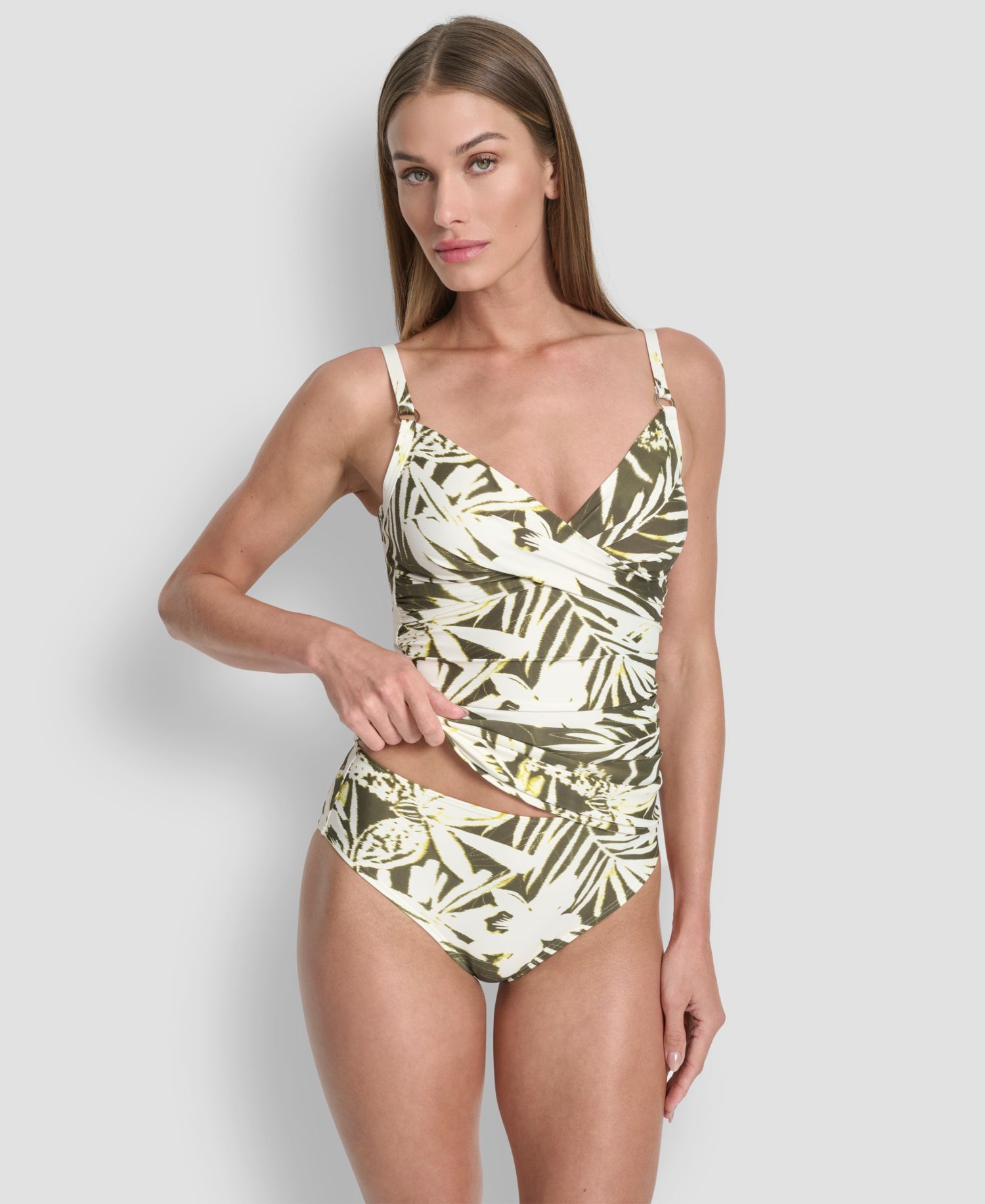Women's O-Ring-Trim Crossover Ruched Tankini Top