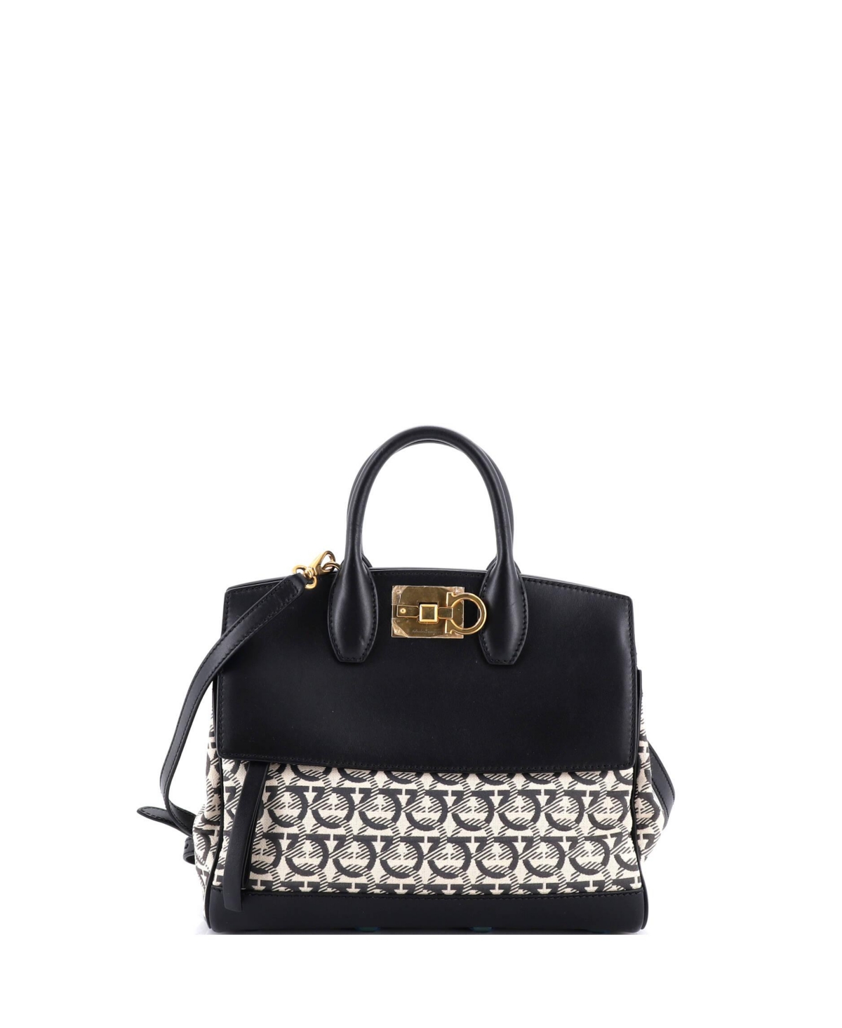 Pre-Owned Salvatore Ferragamo Small Studio Satchel Embroidered Canvas and Leather