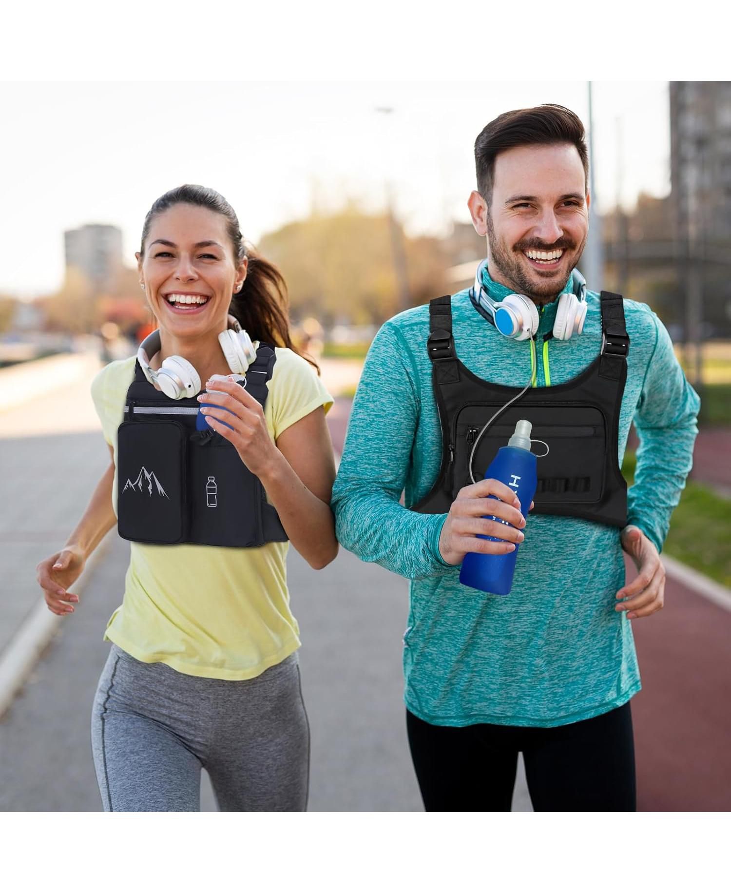 Running Vest Chest Pack with Hydration Bottle & Reflective Gear, Sport Chest Bag for Men & Women (Slate)