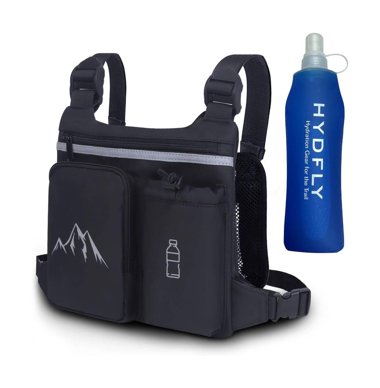 Женский жилет BATFOX Running Vest Chest Pack with Hydration Bottle & Reflective Gear, Sport Chest Bag for Men & Women (Slate), цвет: Чёрный — фото 1