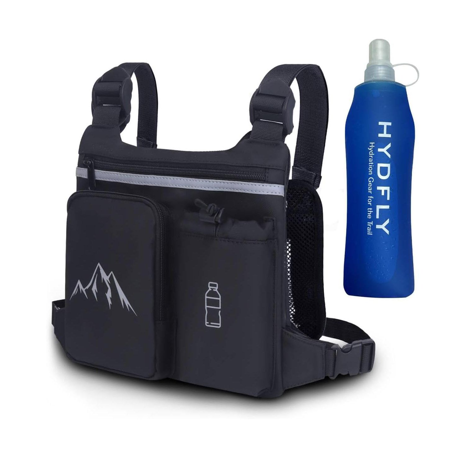 Running Vest Chest Pack with Hydration Bottle & Reflective Gear, Sport Chest Bag for Men & Women (Slate)