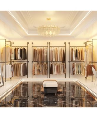 3.5-13.5 FT Reversible Wall Mounted Industrial Metal Pipe Clothing Rack for Hanging Clothes