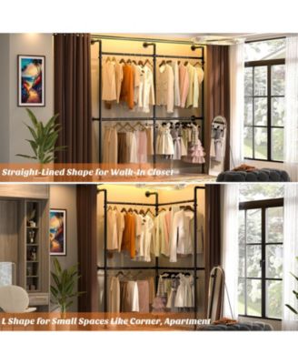 3.5-13.5 FT Reversible Wall Mounted Industrial Metal Pipe Clothing Rack for Hanging Clothes