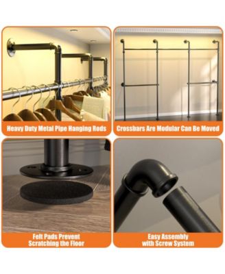 3.5-13.5 FT Reversible Wall Mounted Industrial Metal Pipe Clothing Rack for Hanging Clothes