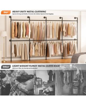 3.5-13.5 FT Reversible Wall Mounted Industrial Metal Pipe Clothing Rack for Hanging Clothes