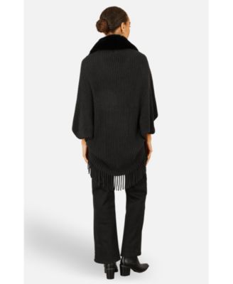 Women's Fur Collar Shrug With Tassel Hem