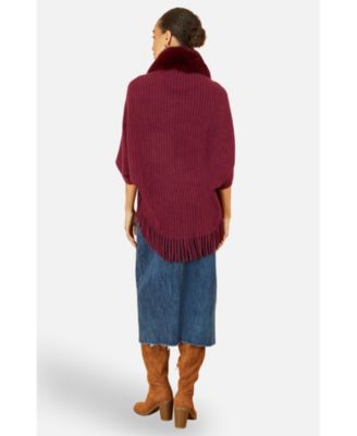 Women's Fur Collar Shrug With Tassel Hem