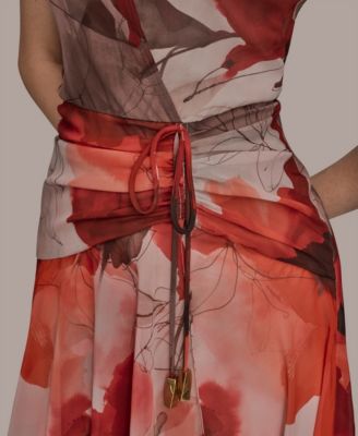 Women's Faux Wrap Floral A-Line Midi Dress