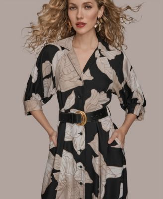 Women's Floral Midi Shirt Dress