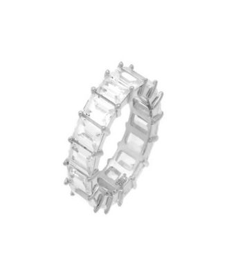 Rhodium Plated Emerald Cut Eternity Band Ring