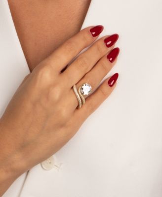 Cubic Zirconia Gold Plated Pave Looped Oval Stone Ring