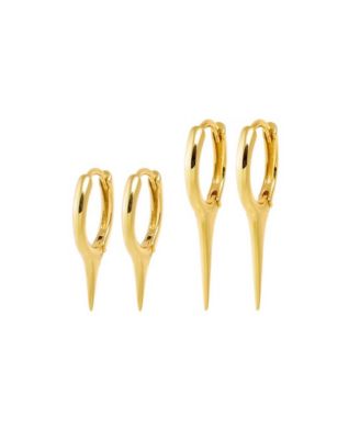 Solid Elongated Spike Gold Plated Huggie Earring Combo Set