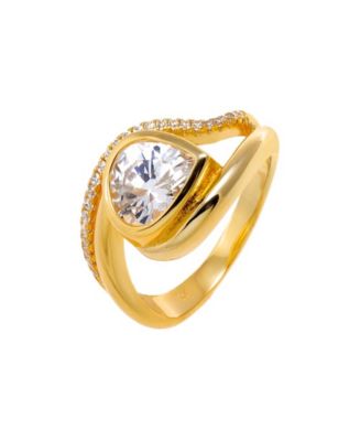 by Adina Eden Cubic Zirconia Gold Plated Sideway Pear Enclosed Ring ...