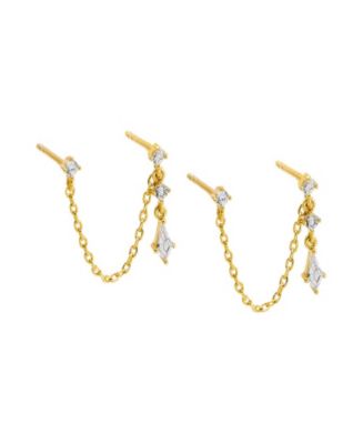by Adina Eden Cubic Zirconia Gold Plated Chain Double Stud Earrings ...