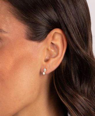 Double Cubic Zirconia Gold Plated Stud Earrings