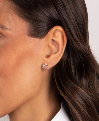 Cubic Zirconia Gold Plated Double Oval Stud Earrings