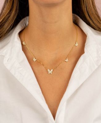 Gold Plated Pav&eacute; 5 Butterfly Necklace