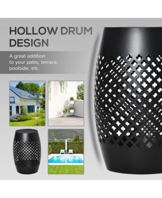12.5" Steel Patio End Table, Round Hollow Drum Side Table, Accent Table for Indoor & Outdoor, Black