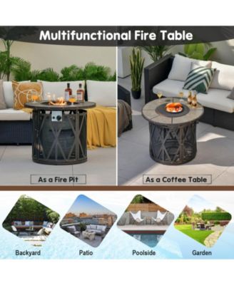 32 Inch Patio Round Fire Pit Table, 30,000 BTU Propane Gas Fire Table with Fire Glasses and PVC Cover