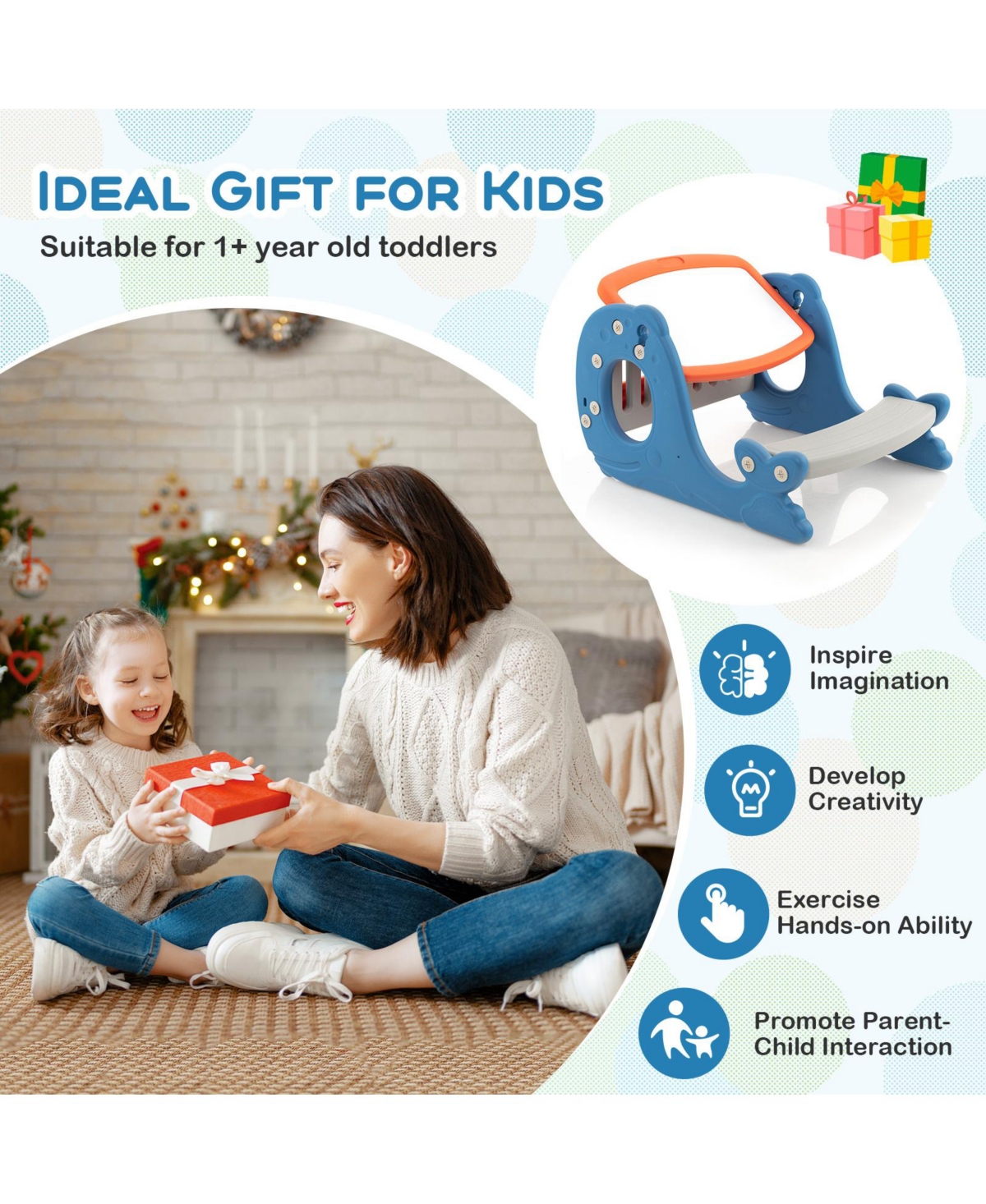 Mecale Convertible Kids Activity Table Set Toddler Easel with Erasable Whiteboard