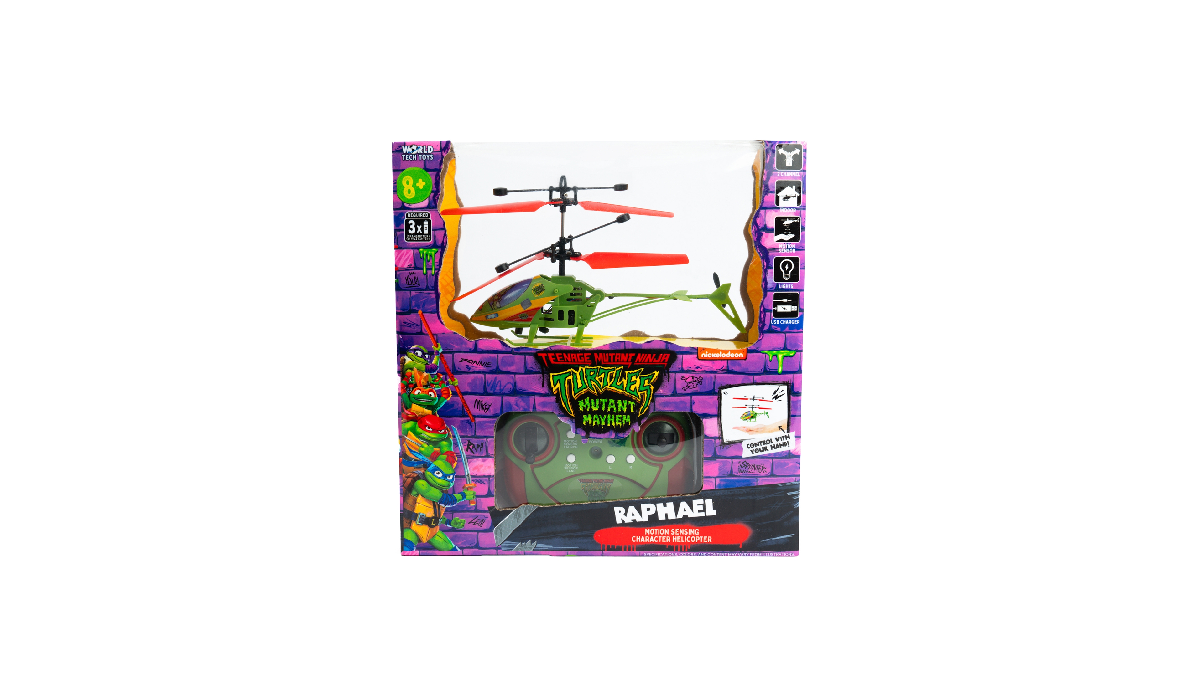 World Tech Toys Teenage Mutant Ninja Turtles Mutant Mayhem Raphael 2CH Ir Helicopter