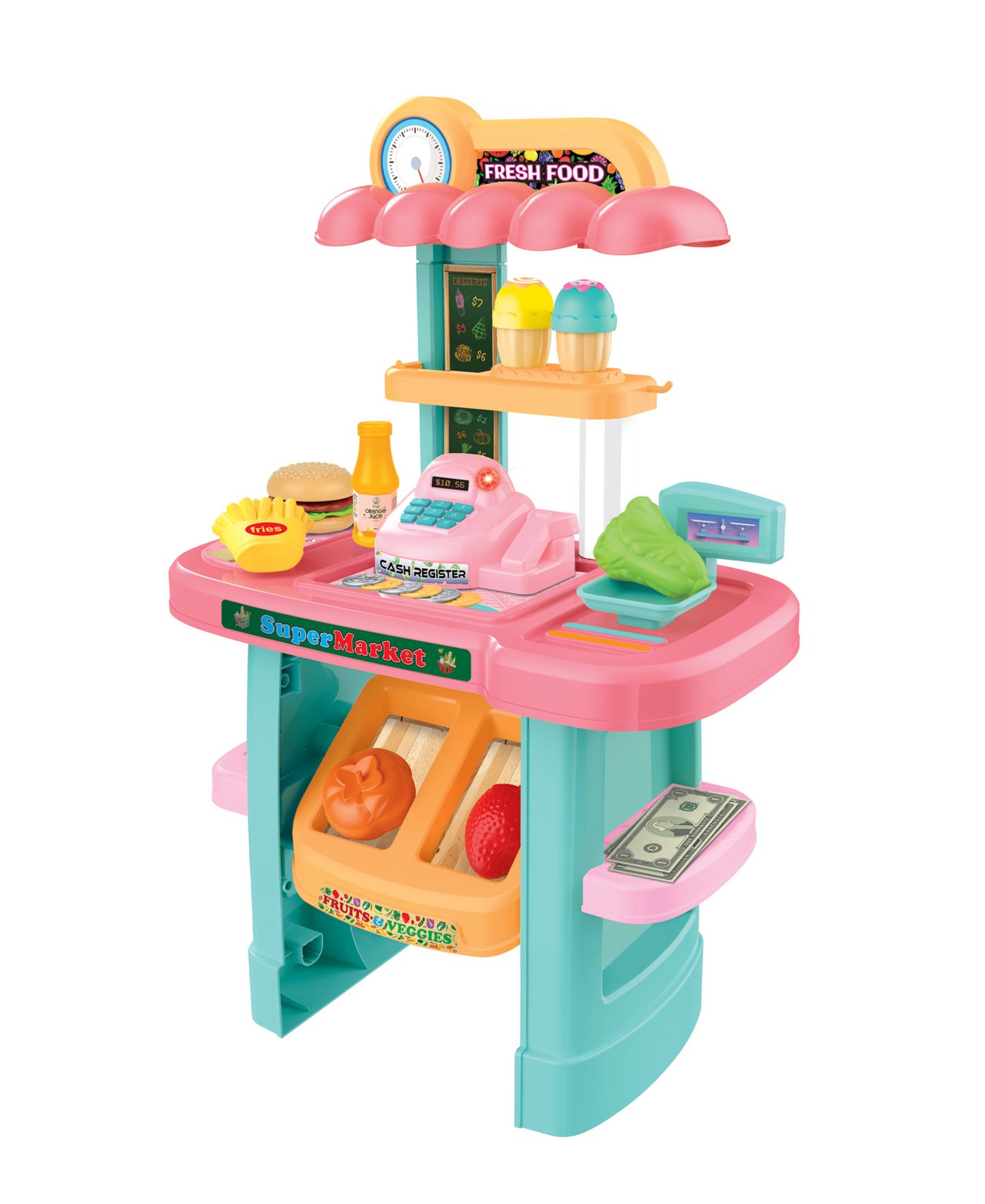 Детский игровой набор World Tech Toys My Market Stand LED Lights and Functional Scale 33-Piece Grocery Store Playset, Ages 3+ — фото 5