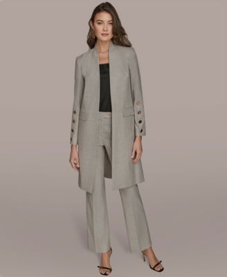 Donna Karan Womens Button Sleeve Jacket Straight Leg Mid Rise Pants In Gray