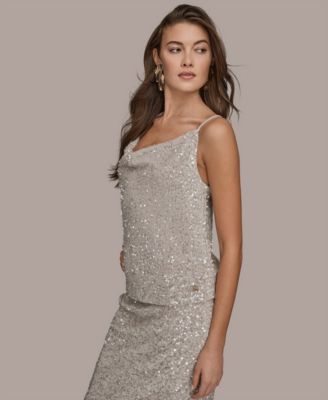 Women's Sequin Detail Cowl Neck Camisole