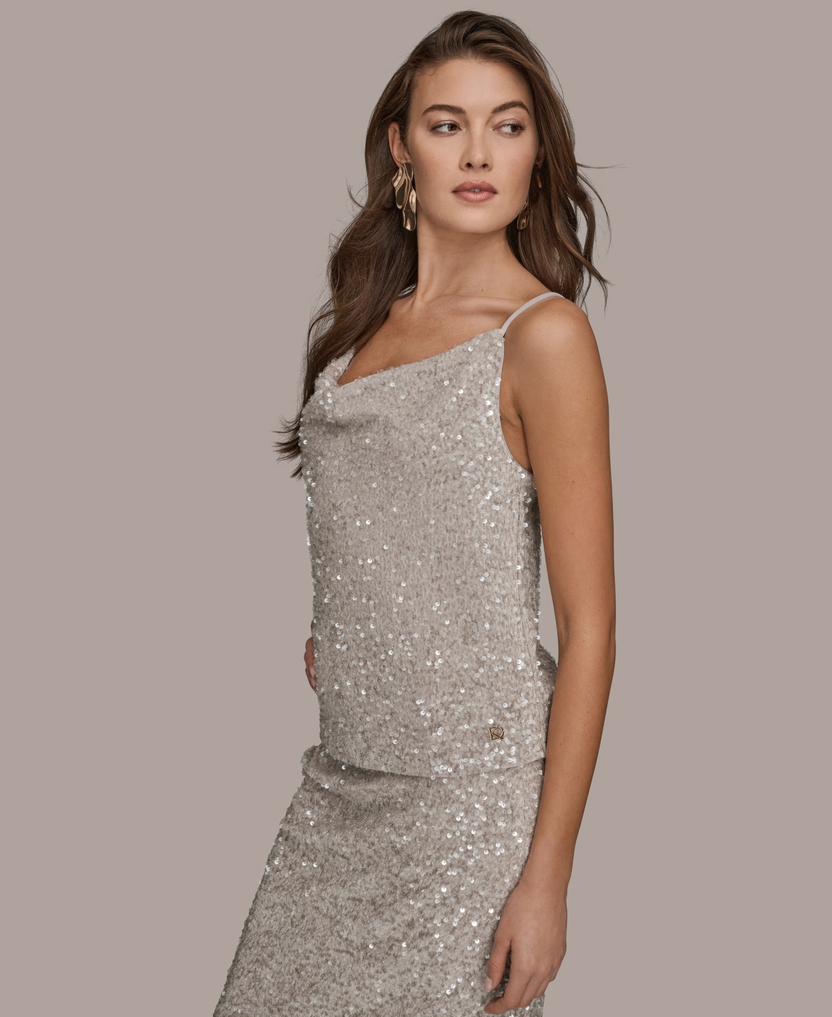 Donna Karan Women's Sequin Detail Cowl Neck Camisole In Silver