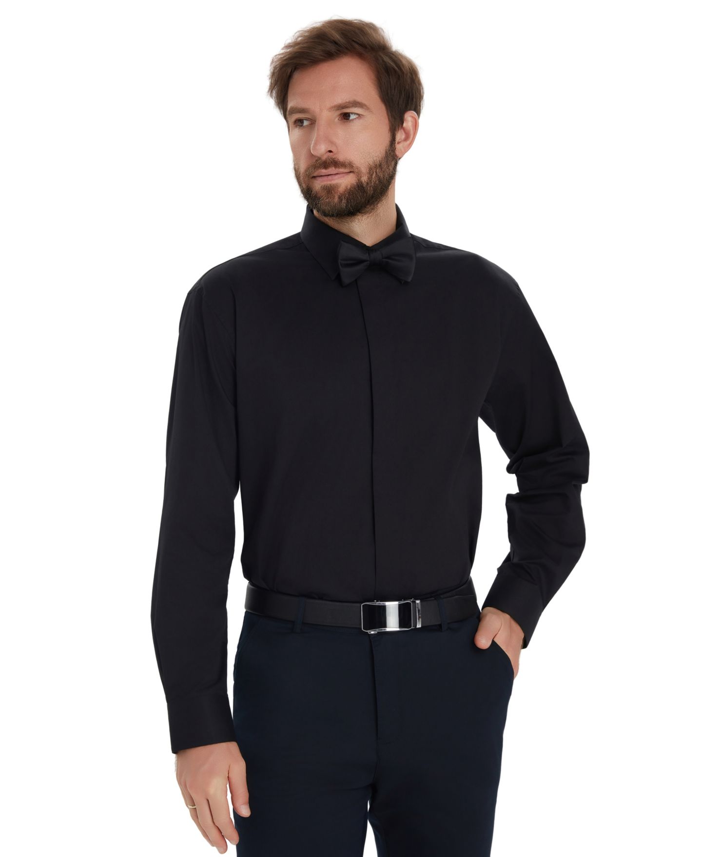 Мужская рубашка Alfani Formal Solid Regular Fit Dress Shirt, цвет: Чёрный — фото 1