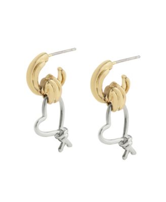 Two Tone Heart Knot Charm Huggie Earrings