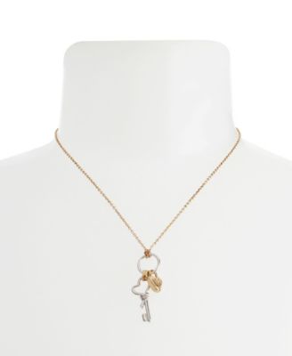 Two Tone Heart Knot Lock Key Charm Pendant Necklace
