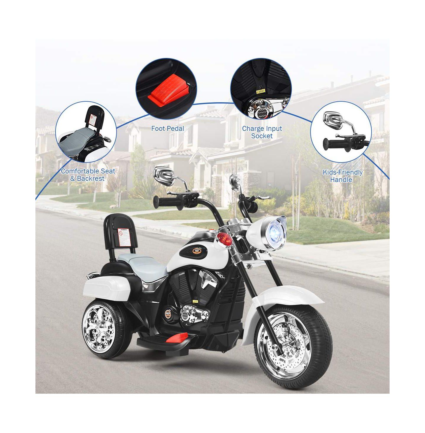 Детская игрушка Mecale 6V Powered 3-Wheel Chopper-Style Ride-On Motorbike, Ages 3+, цвет: Чёрный — фото 3
