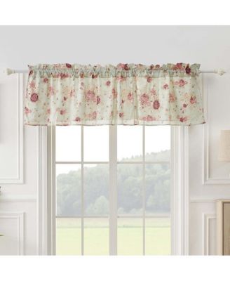 Greenland Home Antique Rose Floral Pinstripe with Dainty Scrolling Embellishments Valance 84"x19" Blue
