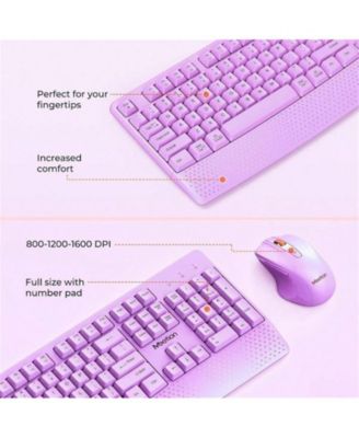 Wireless Combo, Full-Sized Keyboard with Wrist Rest & 3 DPI Mouse, 2.4G, Compatible with PC/Laptop/Computer, Purple