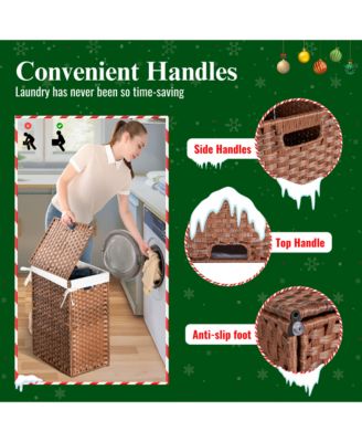 Laundry Hamper With Lid PE Rattan Powder Coating Frame Clothes Hampers with 01 Removable Bags, 100L