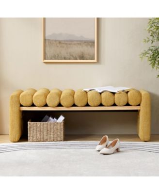 Modern Bench with Solid Wood and Removable Round Bolster Cushions