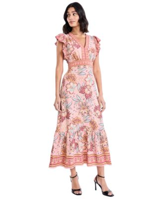 Women's V-Neck Flutter Sleeve Dress