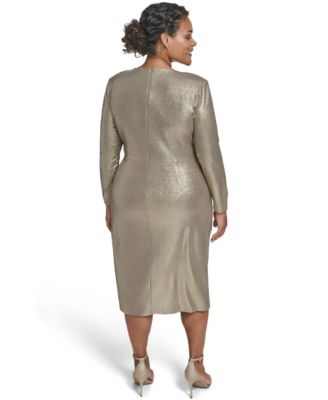 Plus Size Metallic Jewel Neck Midi Dress