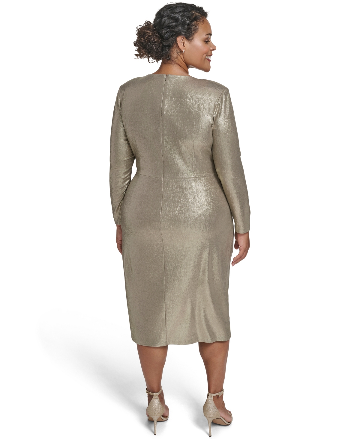 Eliza J Plus Size Metallic Jewel Neck Midi Dress In Gray