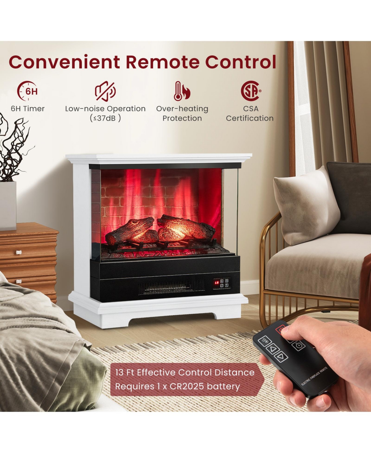 Sugift 27 Inch Freestanding Fireplace with Remote Control