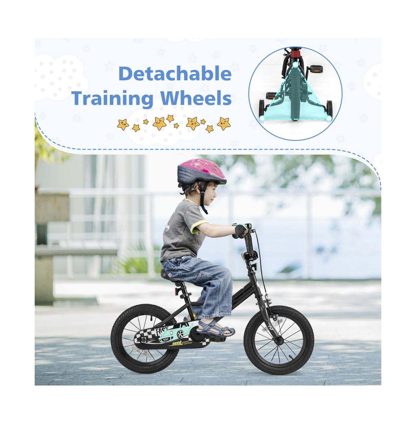 Детская игрушка SUGIFT 16 Inch Adjustable Low-Step Frame Carbon Steel Kids Bike, Ages 3-8, цвет: Чёрный — фото 3