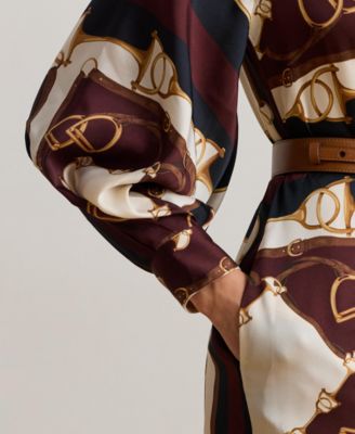 Women's Equestrian-Print Twill Midi Shirt Dress