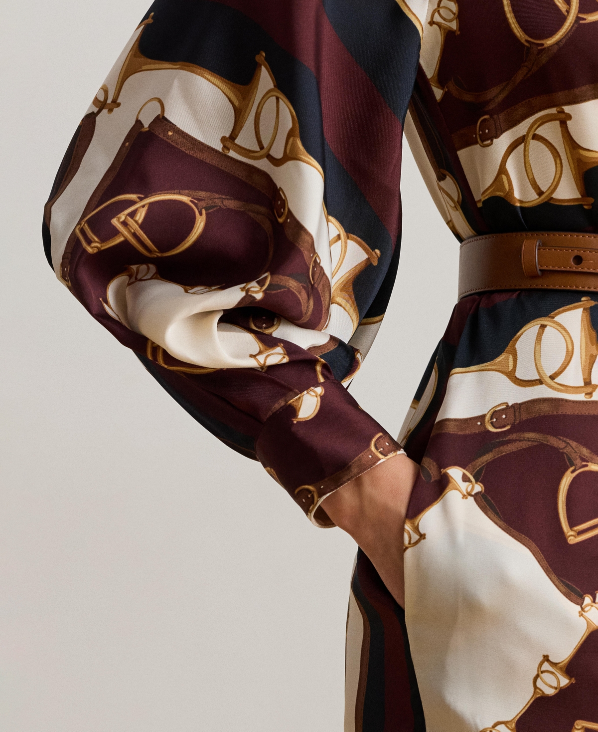 Lauren Ralph Women's Equestrian-Print Twill Midi Shirt Dress