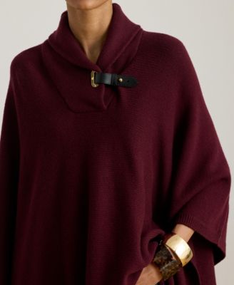 Women's Buckle-Trim Wool-Blend Sweater Poncho